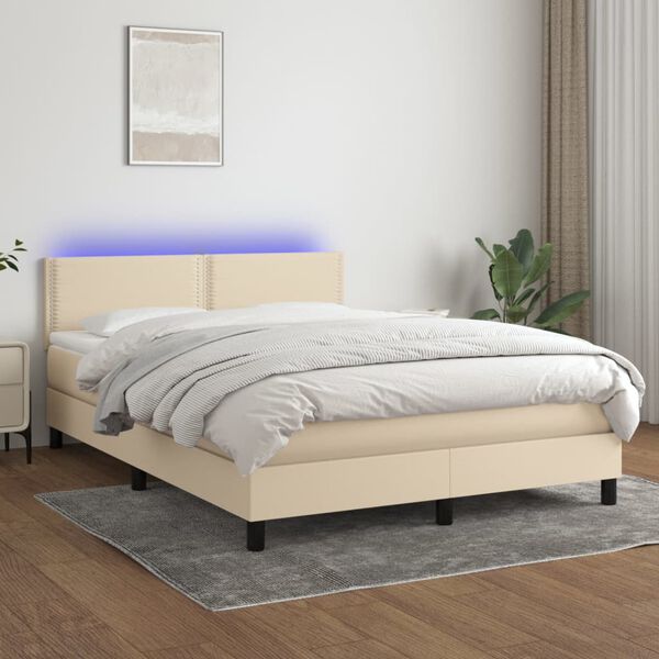 vidaXL Box spring postel s matrac&iacute; a LED kr&eacute;mov&aacute; 140x190 cm textil