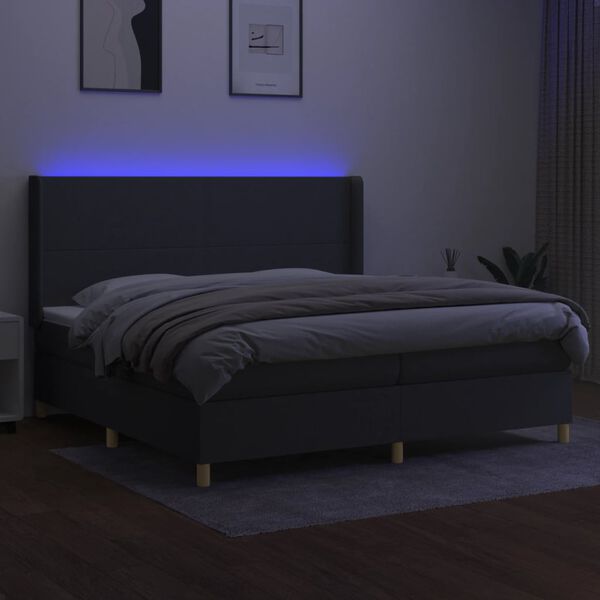vidaXL Box spring postel s matrac&iacute; a LED tmavě &scaron;ed&aacute; 200x200 cm textil