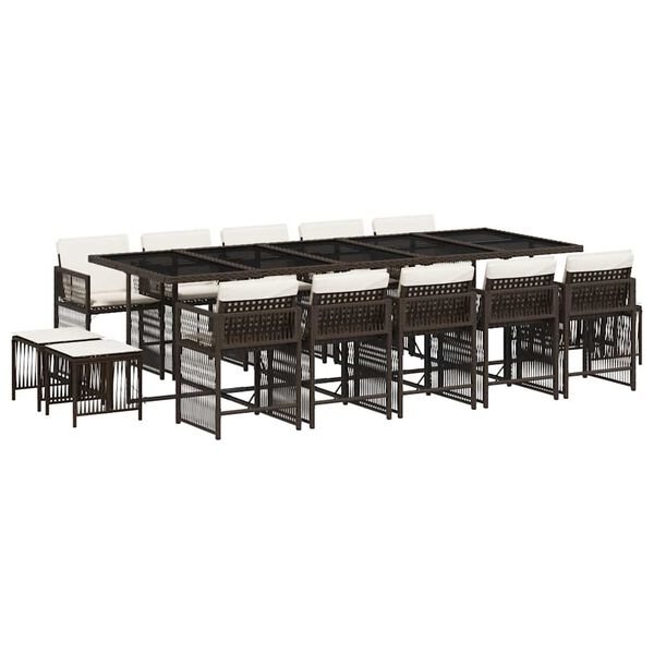 vidaXL 15d&iacute;ln&yacute; zahradn&iacute; j&iacute;deln&iacute; set s podu&scaron;kami hněd&yacute; polyratan