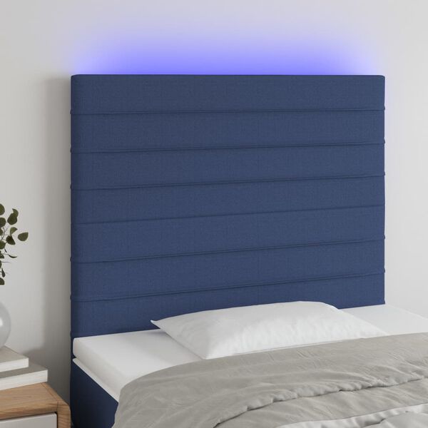 vidaXL Čelo postele s LED modr&eacute; 100x5x118/128 cm textil