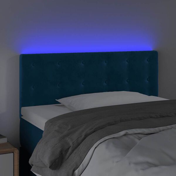 vidaXL Čelo postele s LED tmavě modr&eacute; 80 x 5 x 78/88 cm samet