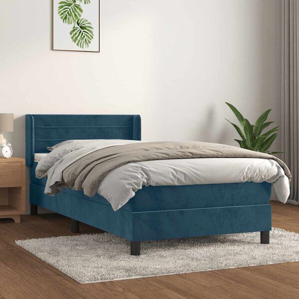 vidaXL Box spring postel s matrac&iacute; tmavě modr&aacute; 90x190 cm samet