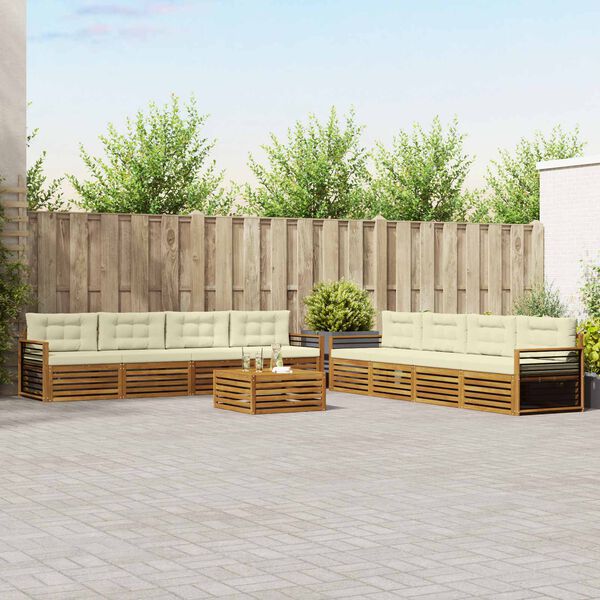 vidaXL Venkovn&iacute; pohovkov&aacute; souprava 9 pcs Přirozen&aacute; a Kr&eacute;mov&aacute;