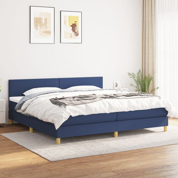 vidaXL Box spring postel s matrac&iacute; modr&aacute; 200x200 cm textil