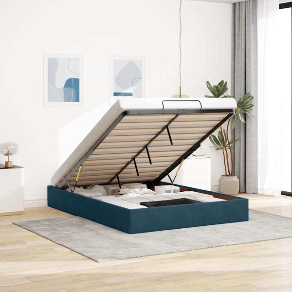 vidaXL Osmansk&yacute; r&aacute;m postele bez matrac&iacute; tmavě modr&aacute; 140x200 cm samet