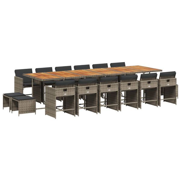 vidaXL 17d&iacute;ln&yacute; zahradn&iacute; j&iacute;deln&iacute; set s podu&scaron;kami &scaron;ed&yacute; polyratan