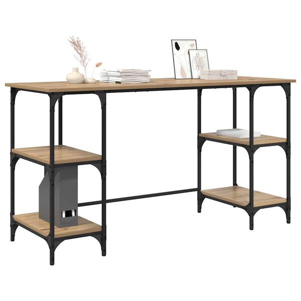 vidaXL Stůl s polic&iacute; Artisanov&yacute; dub 140 x 50 x 75 cm kompozitn&iacute; dřevo