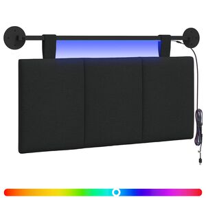 vidaXL Z&aacute;věsn&eacute; čelo postele S LED osvětlen&iacute;m Čern&aacute; Textil