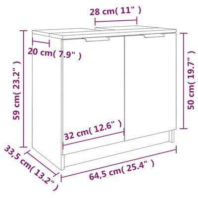 vidaXL Koupelnová skříňka kouřový dub 64,5x33,5x59 cm kompozitní dřevo