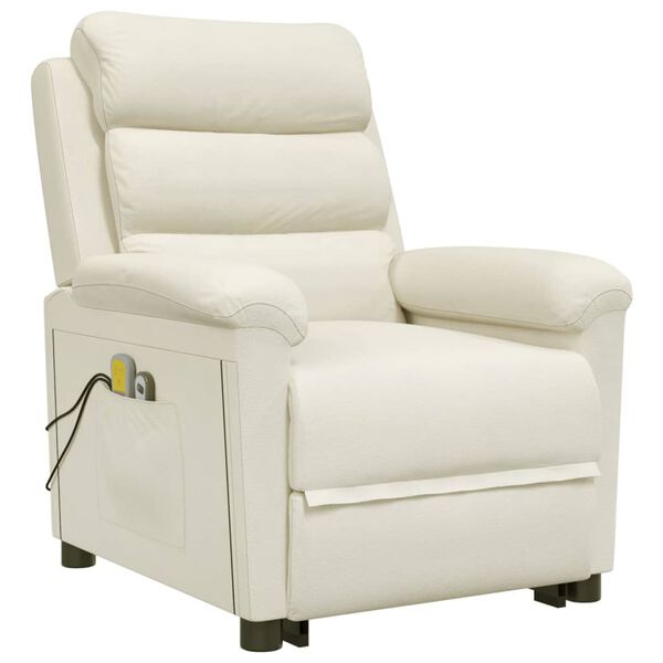 vidaXL Zvedací masážní křeslo krémové samet