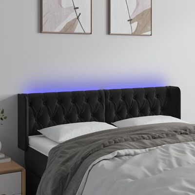 vidaXL Čelo postele s LED černé 163 x 16 x 78/88 cm samet