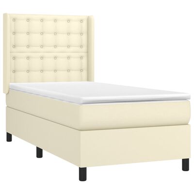 vidaXL Box spring postel s matrací a LED krémová 100x200 cm umělá kůže