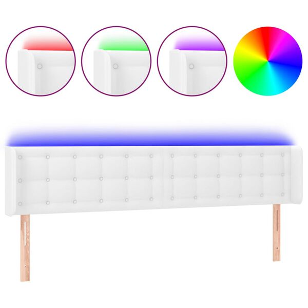 vidaXL Čelo postele s LED b&iacute;l&eacute; 163 x 16 x 78/88 cm uměl&aacute; kůže