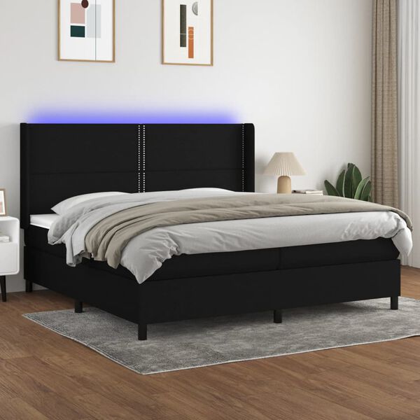 vidaXL Box spring postel s matrac&iacute; a LED čern&aacute; 200x200 cm textil