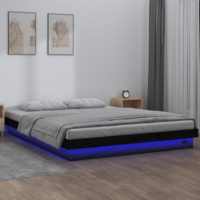 vidaXL Rám postele s LED černý 120 x 190 cm Small Double masivní dřevo