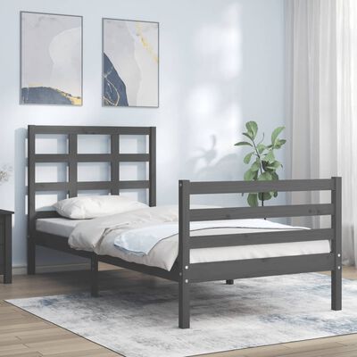 vidaXL Rám postele s čelem šedý 100 x 200 cm masivní dřevo