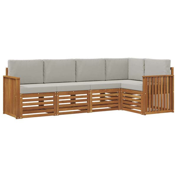 vidaXL Sedac&iacute; soupravy s pol&scaron;t&aacute;řem 5 pcs Př&iacute;rodn&iacute; a světle &scaron;ed&aacute;