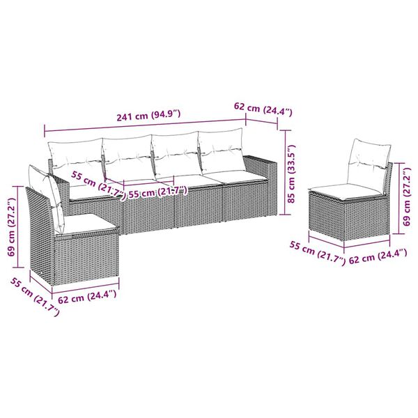 vidaXL 6d&iacute;ln&aacute; zahradn&iacute; sedac&iacute; souprava s podu&scaron;kami čern&aacute; polyratan