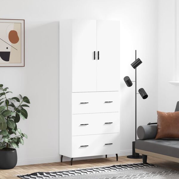 vidaXL Skř&iacute;ň highboard b&iacute;l&aacute; 69,5 x 34 x 180 cm kompozitn&iacute; dřevo