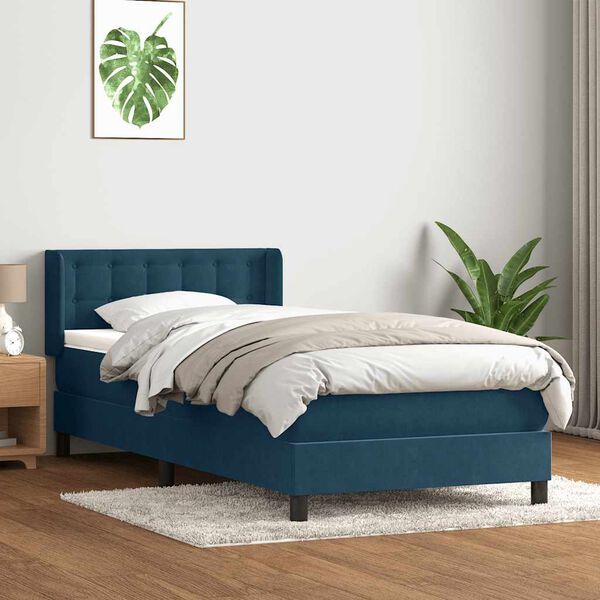 vidaXL Box spring postel s matrac&iacute; tmavě modr&aacute; 90x220 cm samet