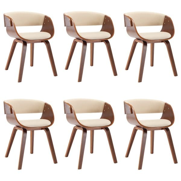 vidaXL Jídelní židle 6 ks krémové ohýbané dřevo a umělá kůže