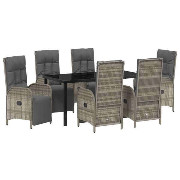 vidaXL Zahradn&iacute; j&iacute;deln&iacute; souprava s pol&scaron;t&aacute;řem 7 pcs &Scaron;ed&aacute; polyratan