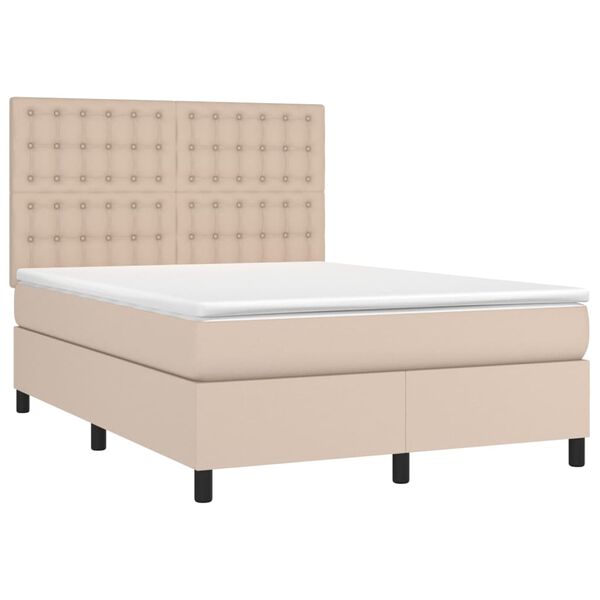 vidaXL Box spring postel matrace a LED cappuccino 140x190cm uměl&aacute; kůže