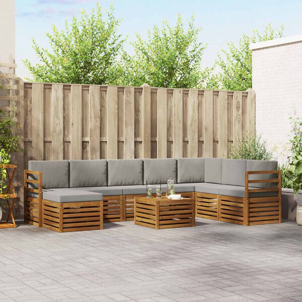 vidaXL Sedac&iacute; soupravy s pol&scaron;t&aacute;řem 9 pcs Př&iacute;rodn&iacute; a světle &scaron;ed&aacute;