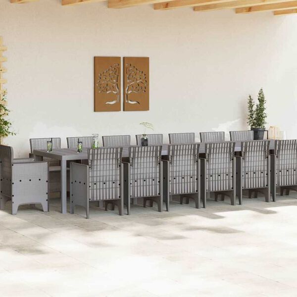 vidaXL Zahradn&iacute; j&iacute;deln&iacute; souprava s pol&scaron;t&aacute;ři 17 pcs Světle &scaron;ed&aacute; PP