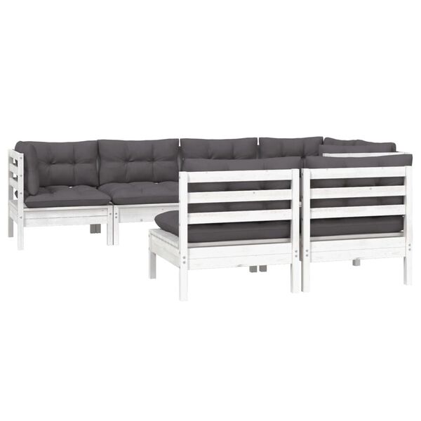 vidaXL 7dílná zahradní sedací souprava podušky bílá masivní borovice