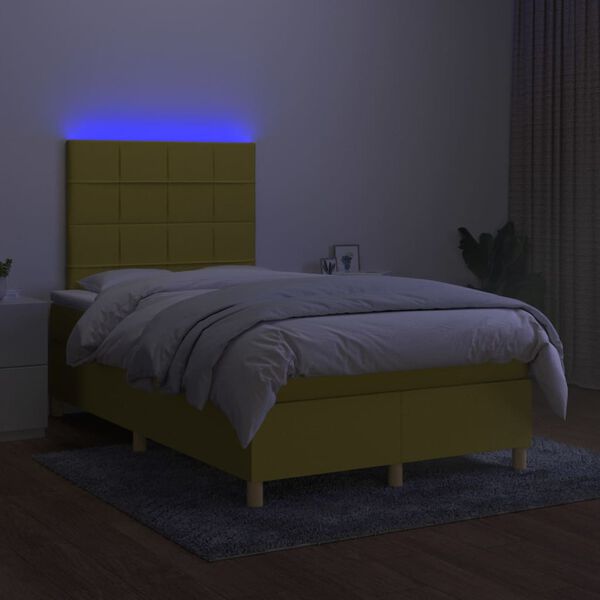 vidaXL Box spring postel s matrac&iacute; a LED zelen&aacute; 120 x 200 cm textil
