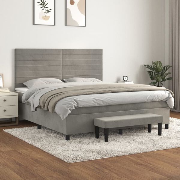 vidaXL Box spring postel s matrac&iacute; světle &scaron;ed&aacute; 160x200 cm samet