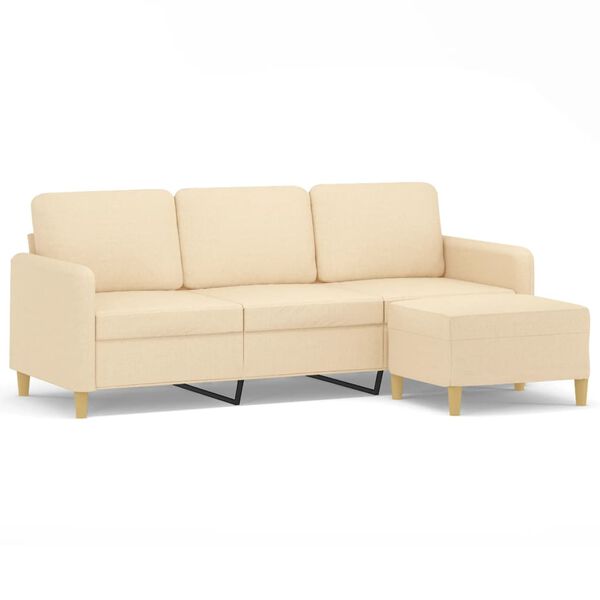 vidaXL 3m&iacute;stn&aacute; pohovka s podnožkou kr&eacute;mov&aacute; 180 cm textil