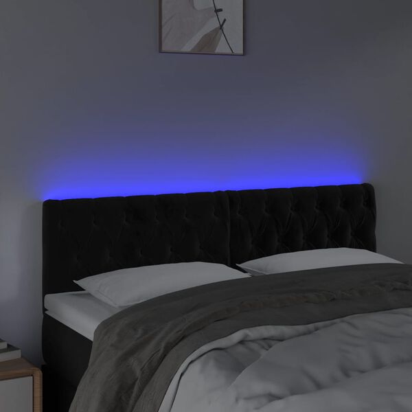 vidaXL Čelo postele s LED čern&eacute; 160 x 7 x 78/88 cm samet