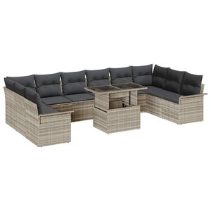 vidaXL Sada zahradn&iacute;ch pohovek 11 pcs Světle &scaron;ed&aacute; Poly Ratan