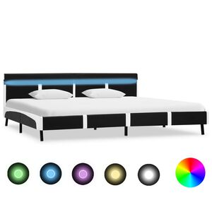 vidaXL R&aacute;m postele s LED světlem čern&yacute; uměl&aacute; kůže 180 x 200 cm