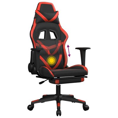 vidaXL Masážní herní židle s podnožkou černá a červená umělá kůže