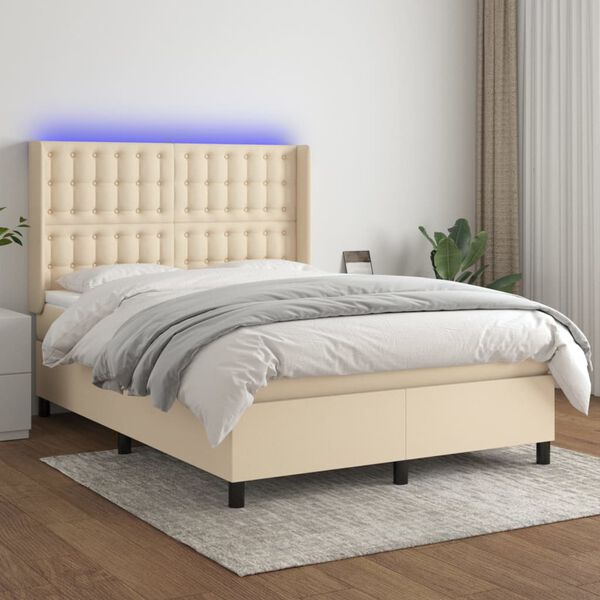 vidaXL Box spring postel s matrac&iacute; a LED kr&eacute;mov&aacute; 140x190 cm textil