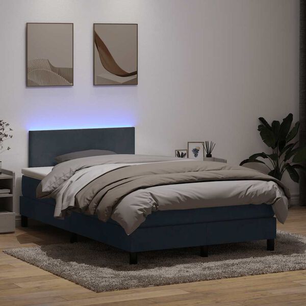 vidaXL Box spring postel s matrac&iacute; a LED tmavě &scaron;ed&aacute; 120x220 cm samet