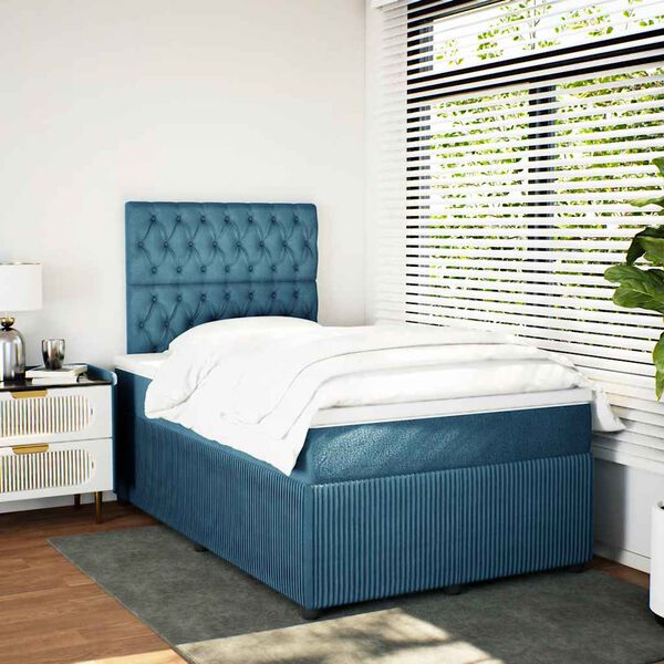 vidaXL Box spring postel s matrac&iacute; tmavě modr&aacute; 120x190 cm samet