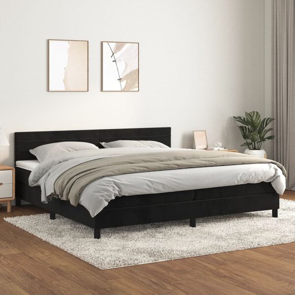 vidaXL Box spring postel s matrac&iacute; čern&aacute; 200x200 cm samet