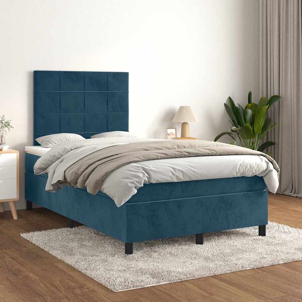 vidaXL Box spring postel s matrac&iacute; tmavě modr&aacute; 120x190 cm samet