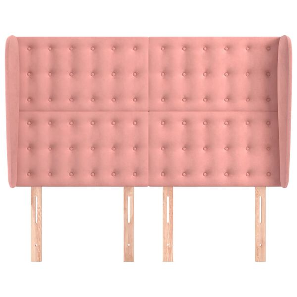 vidaXL Čelo postele typu u&scaron;&aacute;k růžov&eacute; 147x23x118/128 cm samet