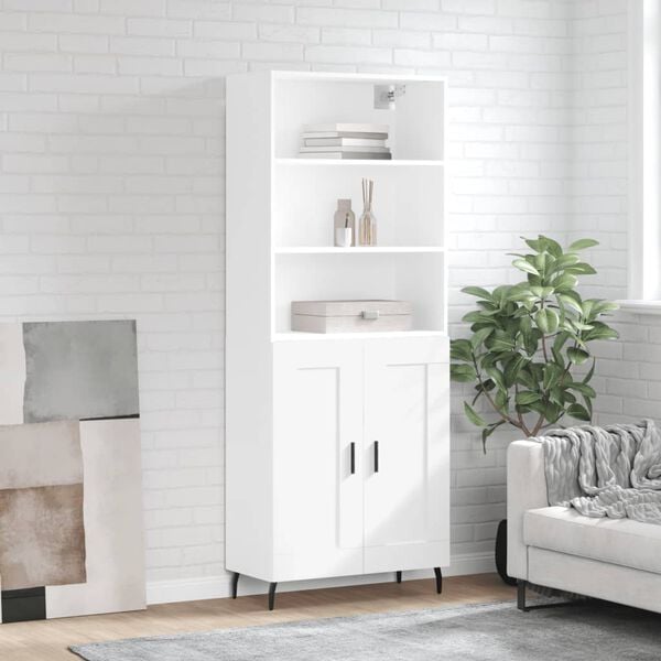 vidaXL Skř&iacute;ň highboard b&iacute;l&aacute; 69,5 x 34 x 180 cm kompozitn&iacute; dřevo