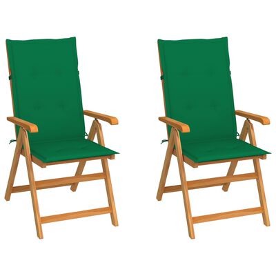 vidaXL Zahradní židle 2 ks se zelenými poduškami masivní teak