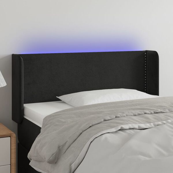 vidaXL Čelo postele s LED čern&eacute; 83 x 16 x 78/88 cm samet
