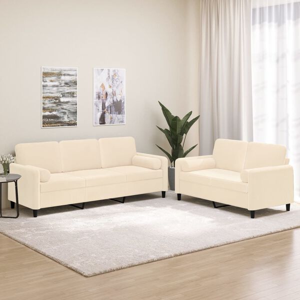 vidaXL 2d&iacute;ln&aacute; sedac&iacute; souprava s pol&scaron;t&aacute;ři a podu&scaron;kami kr&eacute;mov&aacute; samet