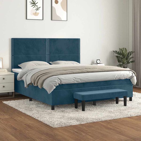vidaXL Box spring postel s matrac&iacute; tmavě modr&aacute; 180x200 cm samet