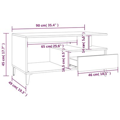 vidaXL Konferenční stolek hnědý dub 90x49x45 cm kompozitní dřevo