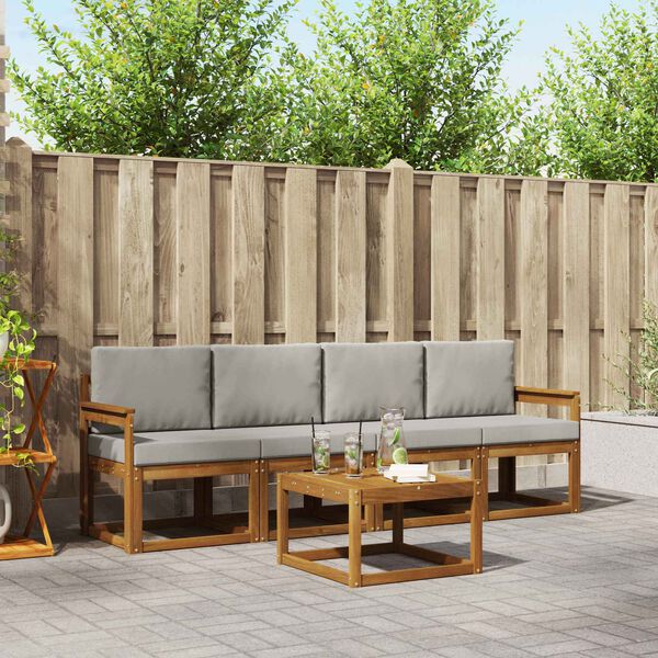 vidaXL Venkovn&iacute; pohovkov&aacute; souprava 5 pcs Př&iacute;rodn&iacute; a světle &scaron;ed&aacute;